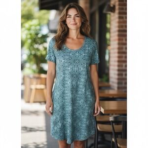 Old Ranch Womens S Organic Cotton Activewear Tee Shirt Dress Teal EUC‎ Pockets